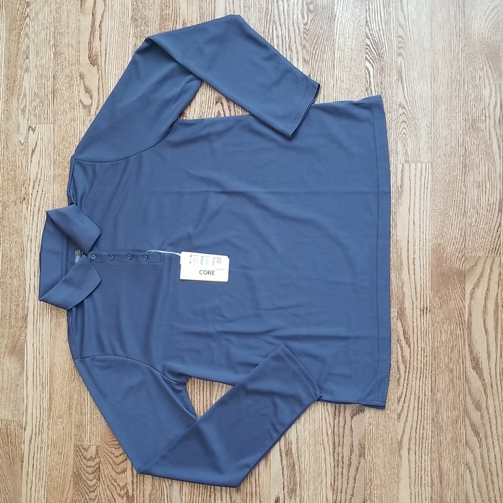 (L) NWT Core 365 by NorthEnd Long Sleeve Partial Button Collared Shirt Wicking